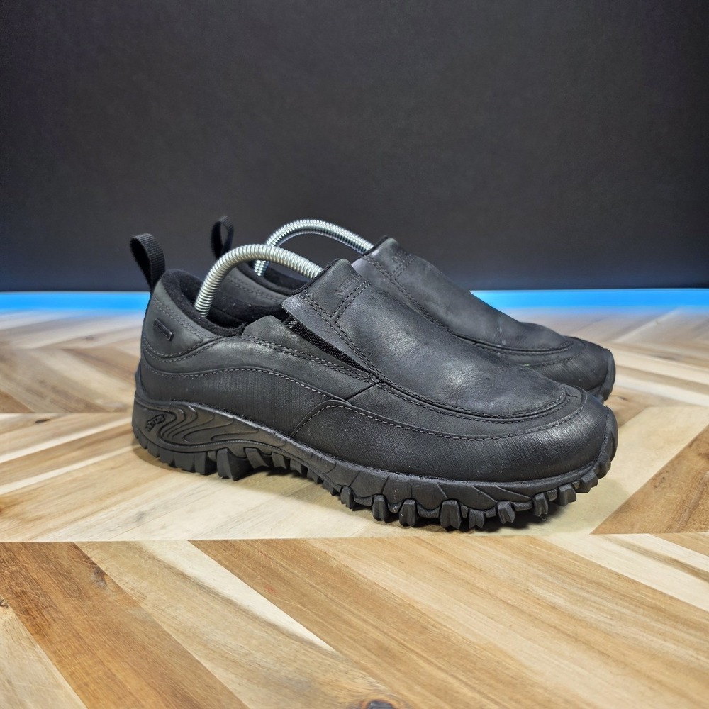 Merrell Shiver Moc 2 Shoes Mens 7.5 Black Leather Waterproof Vibram Slip On